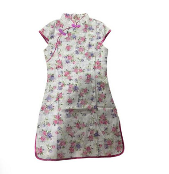 Children's Summer Lace Qipao Dress - Cute Cotton Linen Gown for Girls