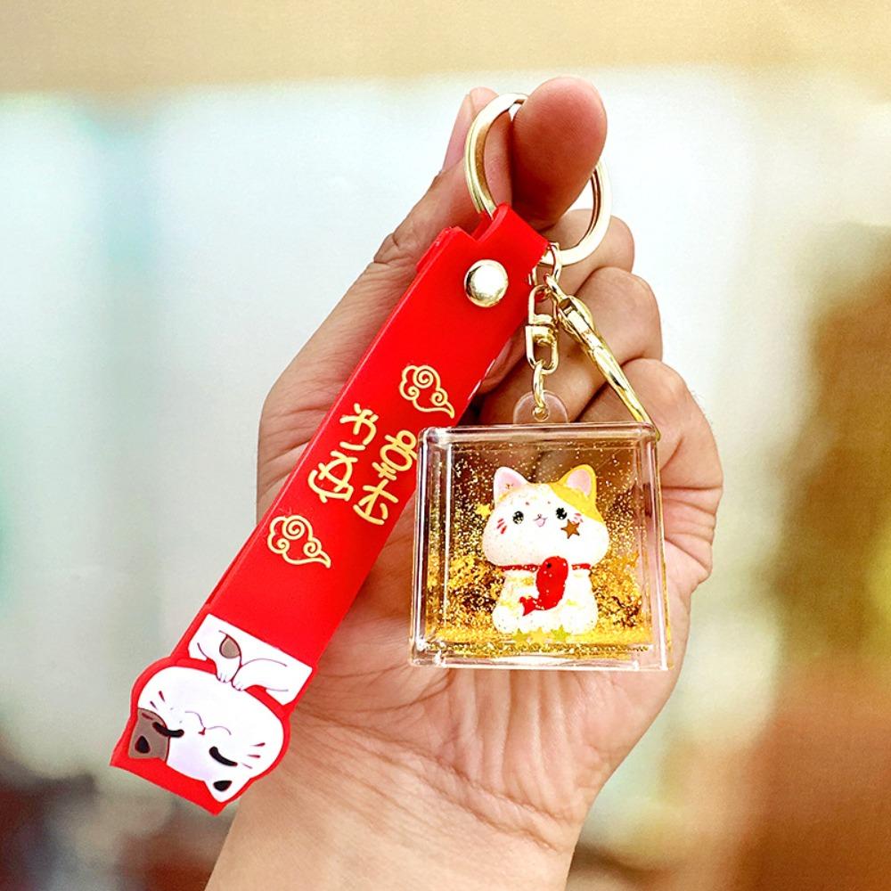 

Floating Oil Lucky Cat Keychain Acrylic Dolls Key Chain Creative Maneki Neko Pendant Gifts Style B