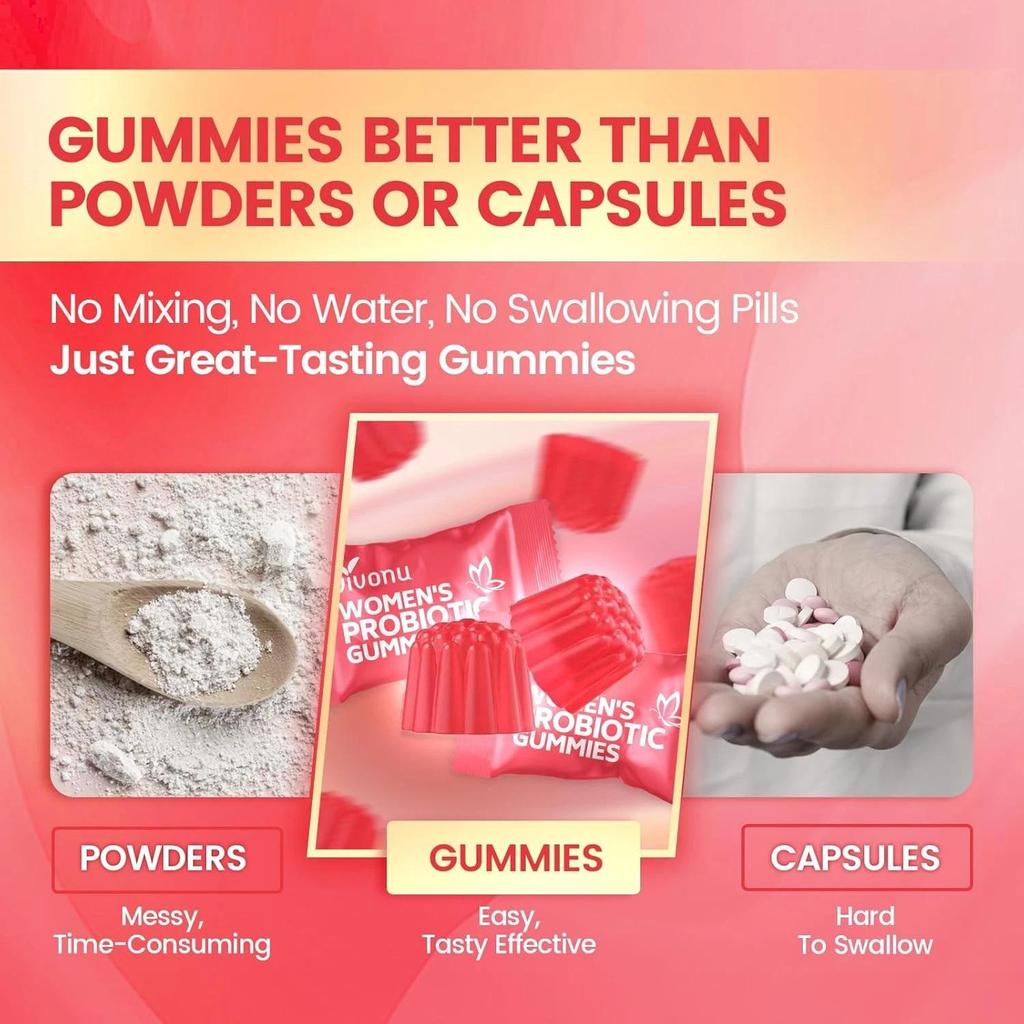 60 Women Probiotic Gummies, Probiotics for Women, Cranberry Flavour, 5 Billion CFU for Intimate and Digestive Health