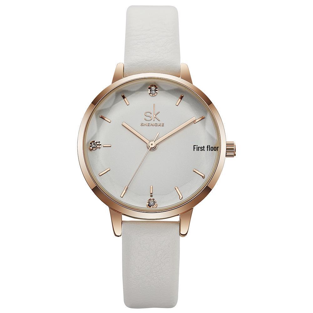 SK Women s Rhombus Mirror Watch: Diamond Inlaid, Simple Fashion Design, 8030