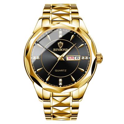 Gold Watch with 3ATM Water Luminous Analog Stainless Stylish Quartz Fashion Accessory Perfect Gift for or Lover Men's Calendar, Resistance, Display,