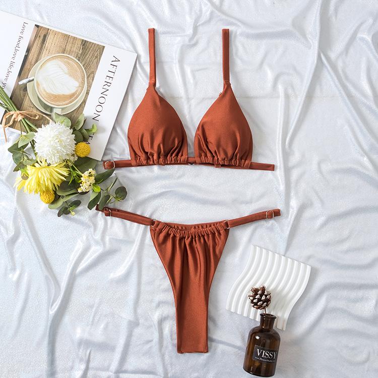 

Женский купальник без рукавов с бретельками в стиле пэчворк, треугольный однотонный купальник с бретельками на спине, комплекты бикини из двух частей L кофейный