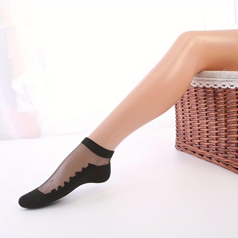 5 párů květinově vyšívaných ponožek, prodyšné a lehké síťované krátké ponožky, dámské punčochy a punčochové zboží