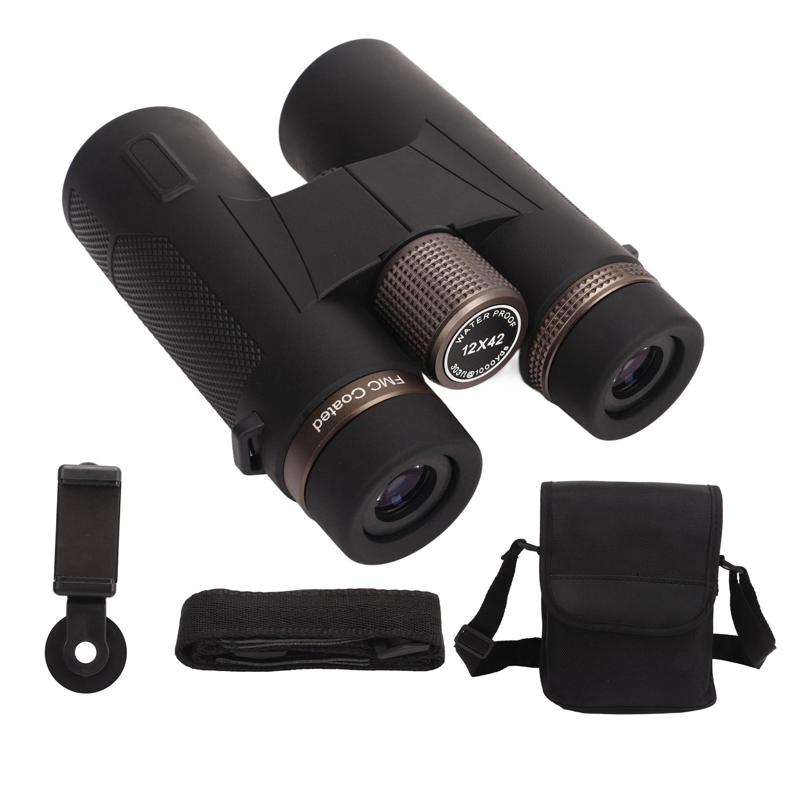 

12x42 Binoculars HD Waterproof FMC Multi Layer Coating High Power Binoculars with Phone Clip for