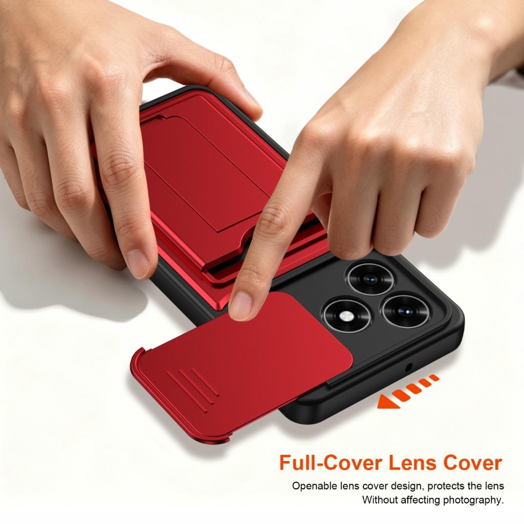 Slide Camera Cover Phone Case w/ Card Holder Invisible Stand For Honor Magic 600 Lite X60d X70 X9d 7 X9c X8b X8c X6c X5c Plus