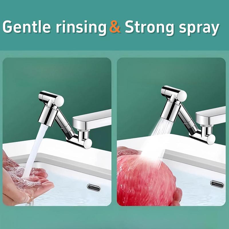 1440° Rotatable Scalable Metal Faucet Bathroom Tap Splash-Proof Bubbler Kitchen Faucet Filter Nozzle Tap Saving Water Extender