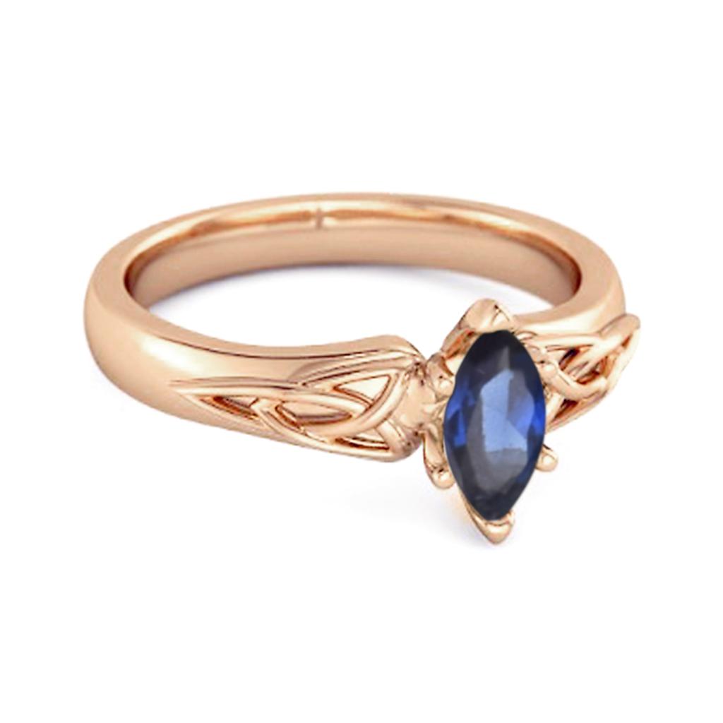 Celtic Blue Sapphire Ring 925 Sterling Silver Rose Gold Vermeil Trinity Knot Band Ring