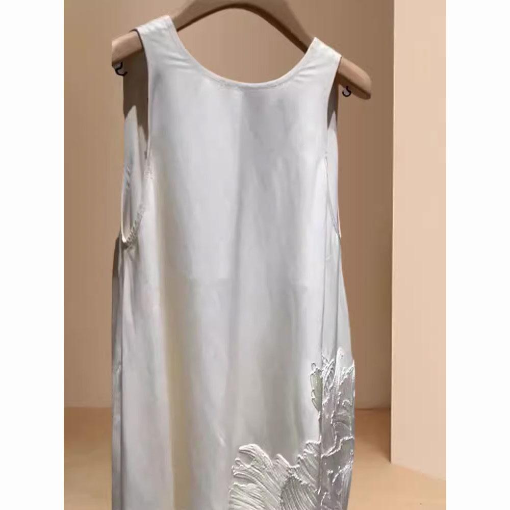 Women O-neck Backless Sleeveless Mid Dress Women Vest Dress Summer Loose Embroidery Suspender Dresses