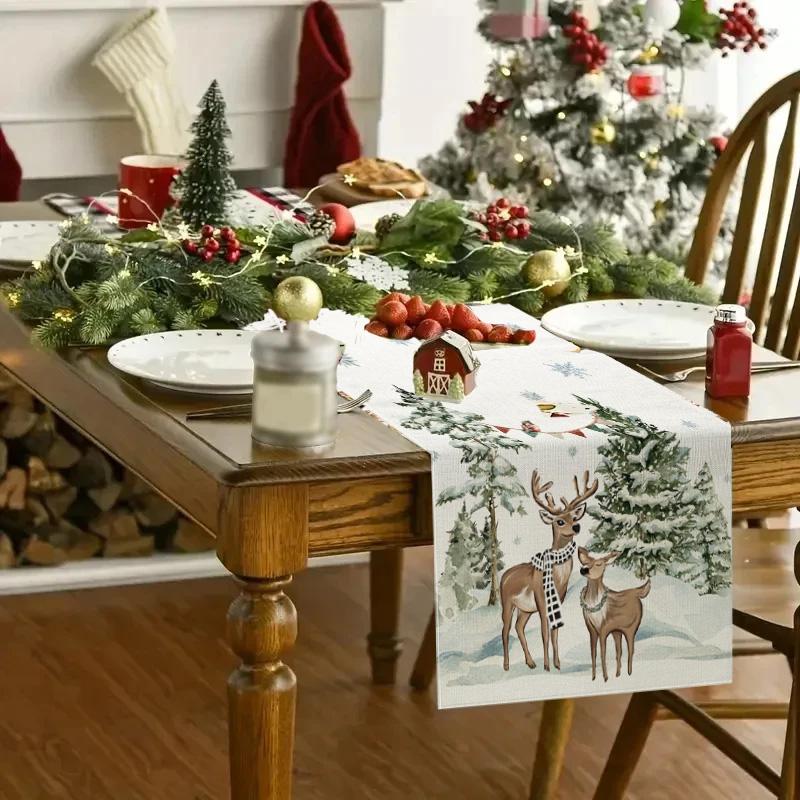 1PC Table Cover New Year 2026 Snowman 33*183cm Table Decor Merry Christmas Decoration Christmas Xmas Tree Table Runner