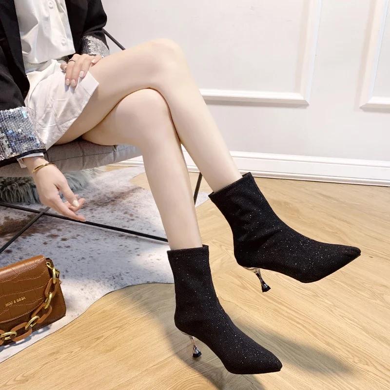 Fashion 2024 Winter New Luxury Buling Sequins Brand Designer Womens Shoes Outdoor Walking Mountaineering Women's Stiletto Non-slip Boots