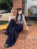 Autumn 2024: Women's Retro Dark Blue Wide-Leg Floor-Length Jeans
