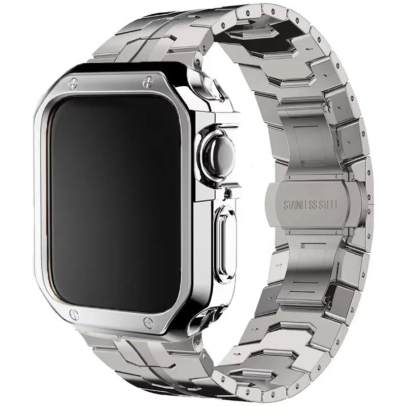 Nerezový řemínek+pouzdro pro Apple Watch Ultra 2 49mm Series 10 46mm Luxusní pánský řemínek pro IWatch 9 8 7 6 5 4 se 45mm 44 Correa