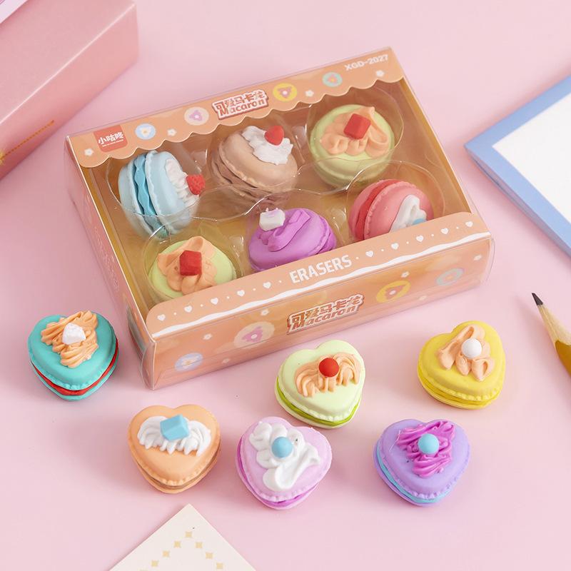 1 Set Cartoon Cute Kawaii Macaron Dessert Rubber Mini Eraser Set For Kids Stationery Office School Supplies