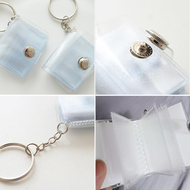 Mini Photo Album 16 Pockets PVC Transparent Frosted Photocard Binder Album Sticker Name Cards Holder Coin Holder with keychain