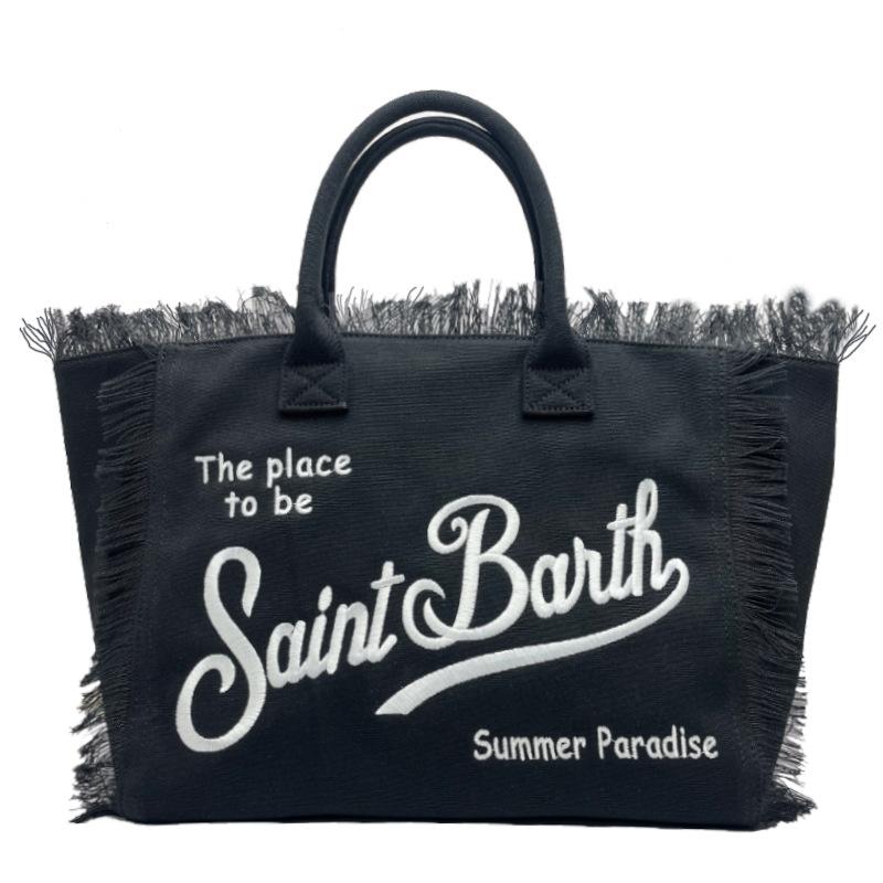 Straw Mat Beach Bag Fringed Handbag Canvas Denim Tote Bag Travel Versatile Large-capacity Handbag