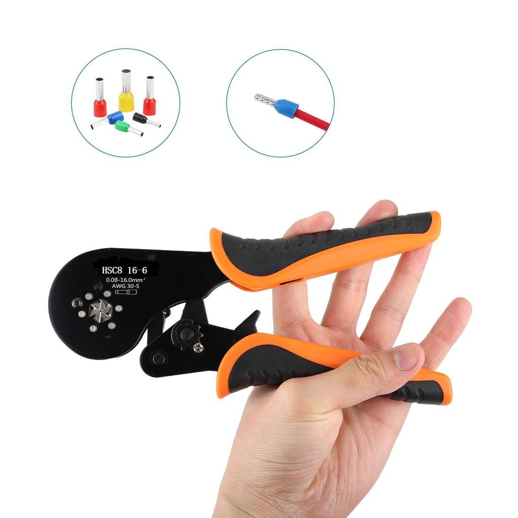 HSC8 16-6 Self-Adjusting Crimping Pliers for VE Tube and Pin Terminals, Purple Copper/Brass, 0.08-16mm.