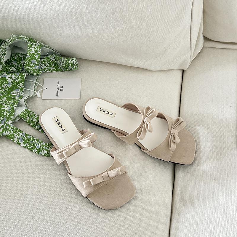 Fashion Shoes Woman 2025 Square Toe Rubber Flip Flops Female Slippers Butterfly-Knot Hawaiian New Block Summer Scandals Slides Female