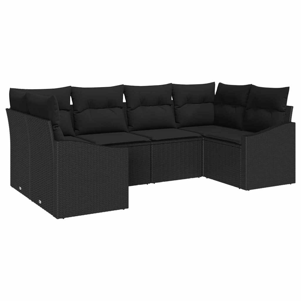6 Piece Sofa Set with Cushions Black Poly Rattan