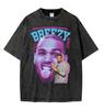 Rapper Chris Brown Breezy Großes Gesicht Grafik T-Shirt Unisex Damenmode Vintage Gewaschen Übergroß Kurzarm T-Shirts Streetwear
