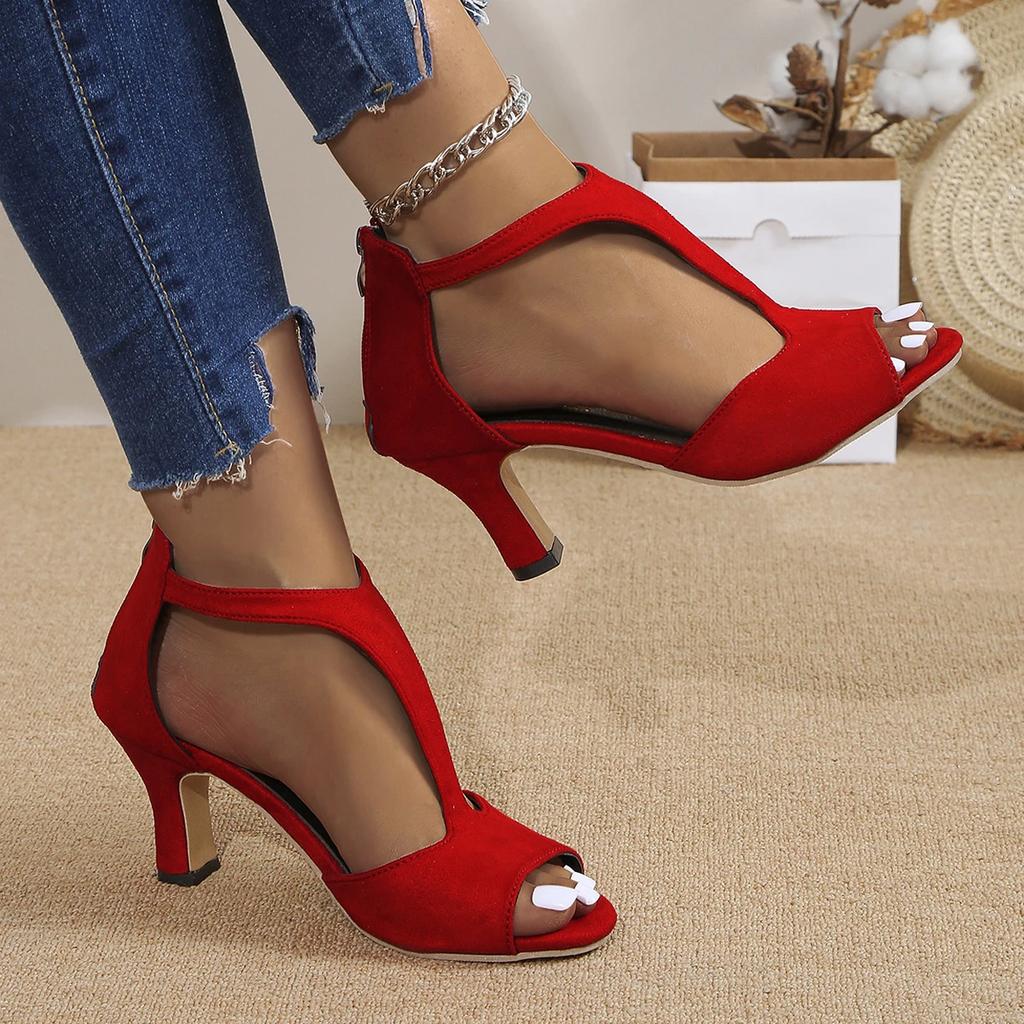 Fashion Women Sandals 2025 New Summer Fish Mouth Sandals Women Back Zipper Sexy Solid Color Comfortable High Heels Shoes for Women