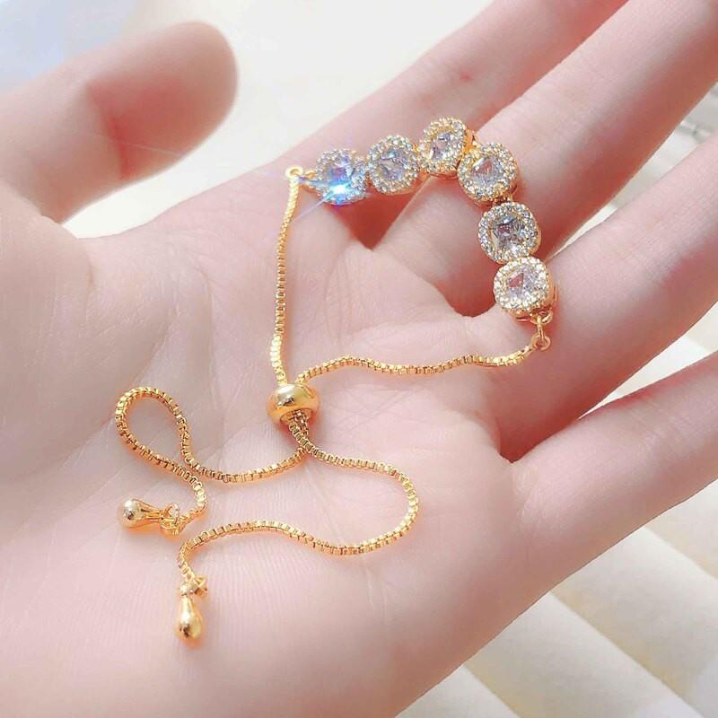 Womens Geometric Square Zirconia Bracelet Gold Plated Adjustable Pull Chain Minimalist Elegant Daily Wear Jewelry SL128 Square White Zircon Bracelet, Gold Tone
