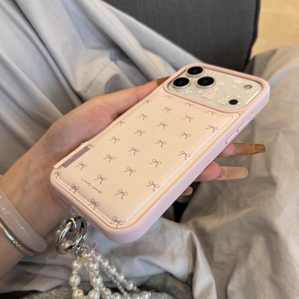 Puff Bow Pearl Protective Case for Apple 17 Pro/Pro Max, Girly Drop-Proof Cover for 16/15