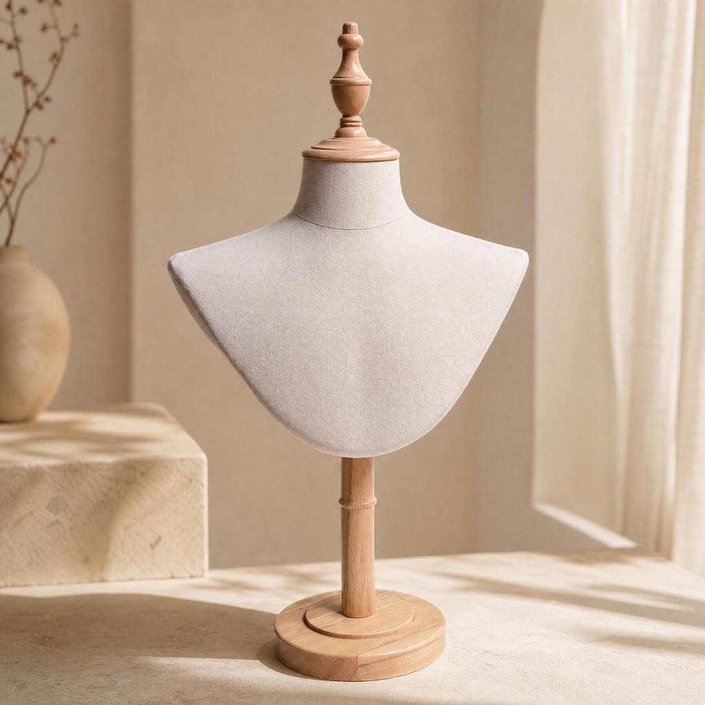 Freestanding Jewelry and Scarf Display Mannequin PinFriendly clothCovered Bust with Wooden