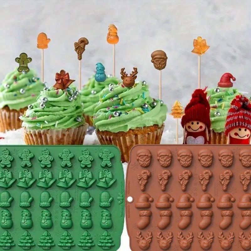 Food-Grade Silicone Candy Mold with 3D Christmas Designs Tree Gingerbread Man Snowman Santa Bells for Baking Chocolate Cookies