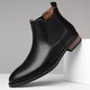 Men's Ankle Boots Black Chelsea Boots Men's High Top Leather Shoes Simple Casual Business Dress Round Head Leather Boots Man