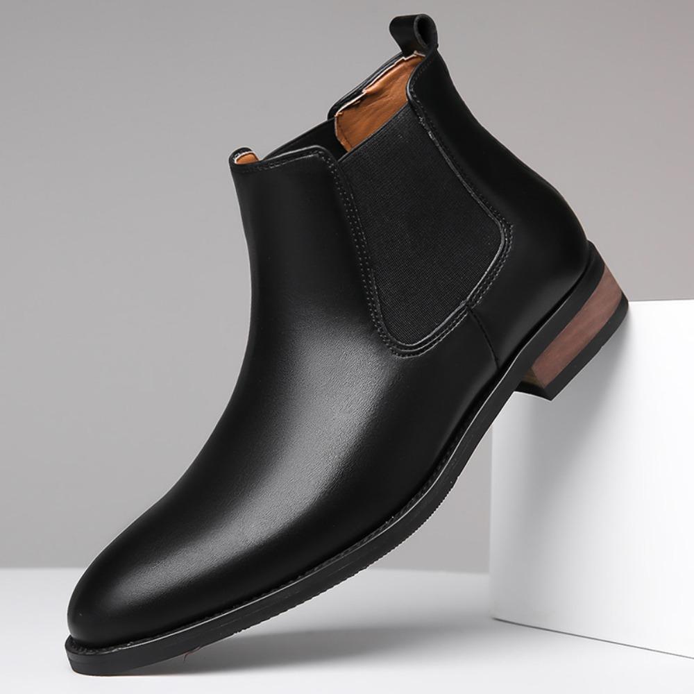 Men's Ankle Boots Black Chelsea Boots Men's High Top Leather Shoes Simple Casual Business Dress Round Head Leather Boots Man