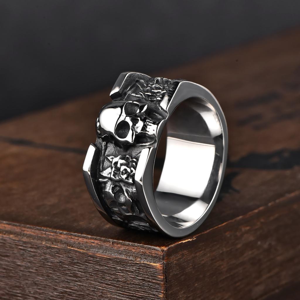 Neuer quadratischer Guss-Schädelring aus Edelstahl, Hip-Hop Kreative Persönlichkeit Herrenring Ring Ring