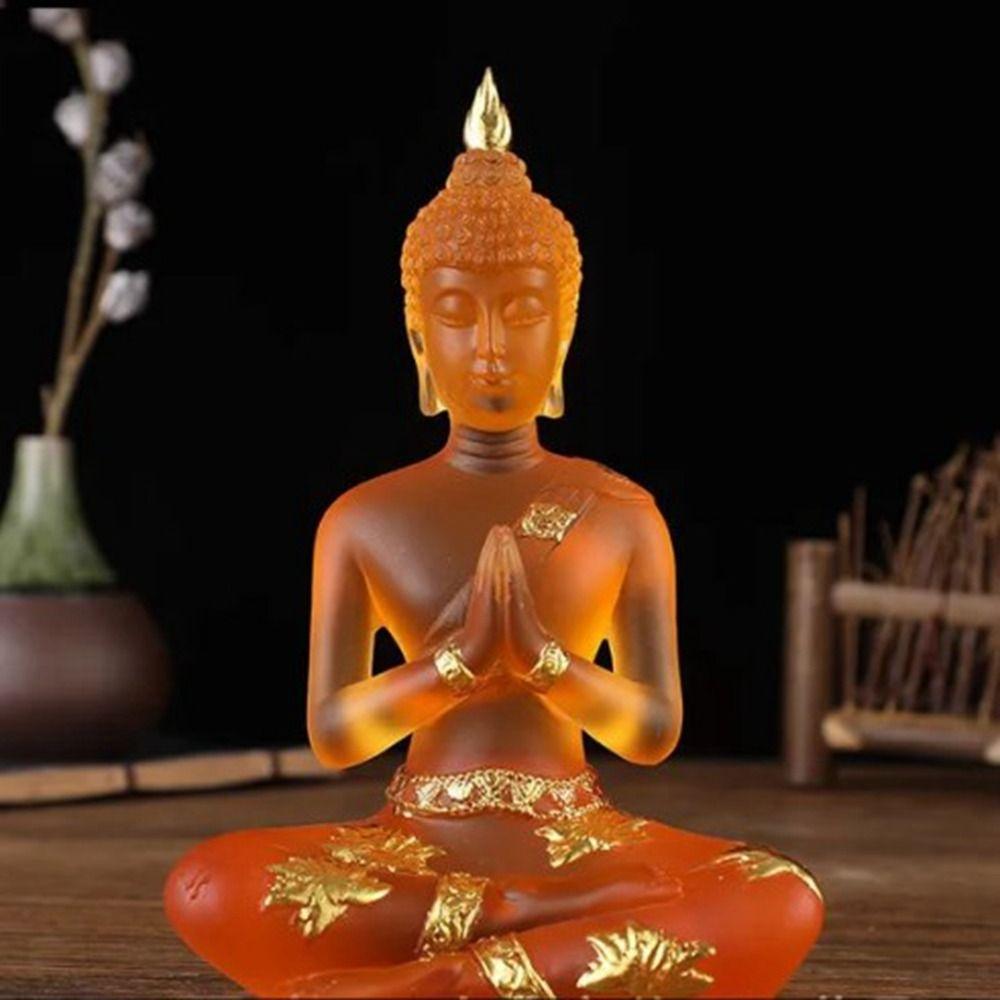 Transparent Sitting Buddha Statue Zen Gesture Thai Buddha Resin Figurine Sculpture Home Office Feng Shui Decoration Ornament