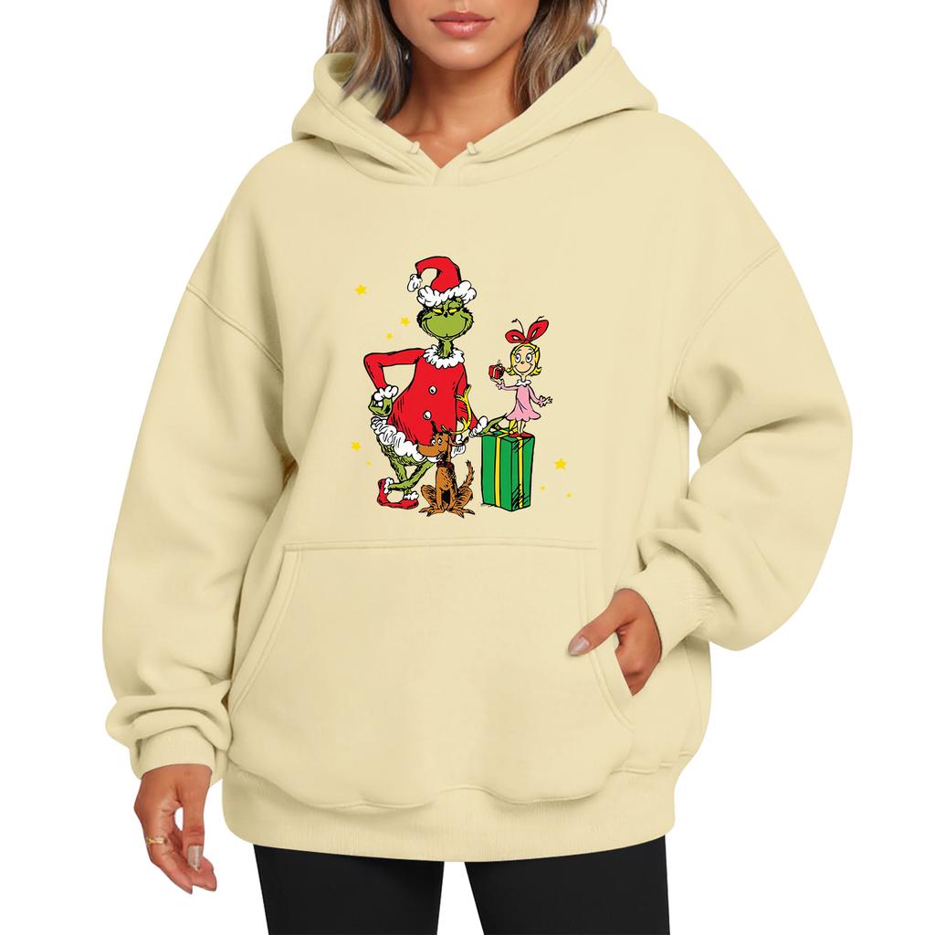 Ladies' Christmas Style Printed Hoodie With Wool And Pockets For Women