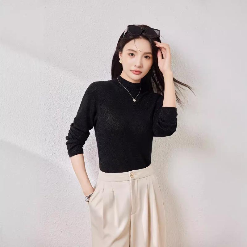 Early Autumn New Semi-turtleneck Pullover Solid Color Wool Sweater Women's Jacquard Knitted Sweater with Thin Bottom Top