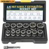 14 Pieces Impact Bolt & Nut Remover Set Cr-Mo Steel Bolt Extractor Tool Set with Solid Storage Case for Industrial Drop Shipping