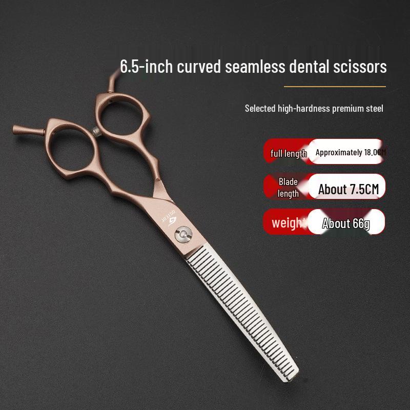 Rose Gold 6.5" Double Tail Pet Grooming Scissors with Curved Tip & Straight Tooth for Cats & Dogs.