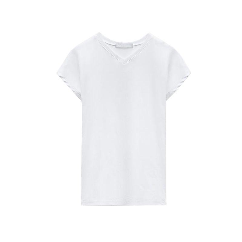 Spring New Women's Clothing French Style Casual Multi-Color Cotton Blend V Neck Silm Straight-leg T-shirt 5644170