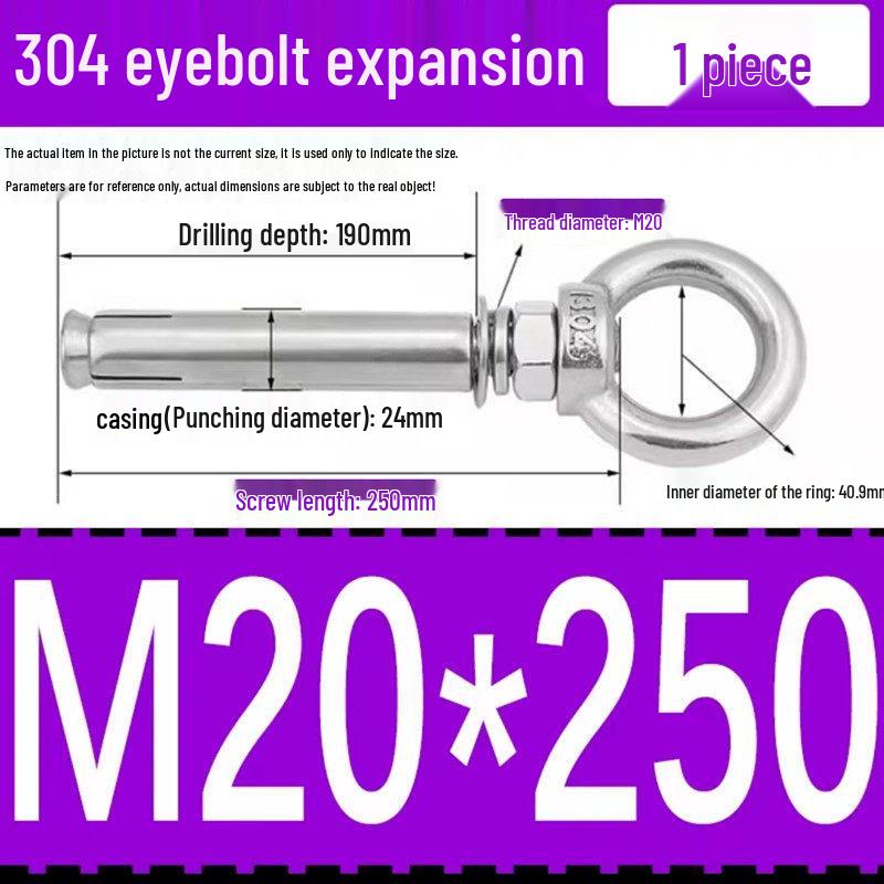 304 Stainless Steel Expansion Bolt with Ring Hook, M6/M8/M10/M12.