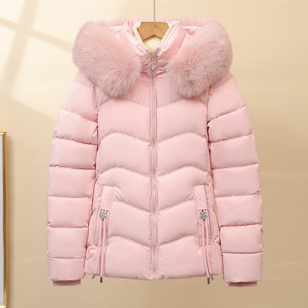 Cotton clothes short women's new models small fashion waist double line line big fur collar windproof sleeves cotton coat