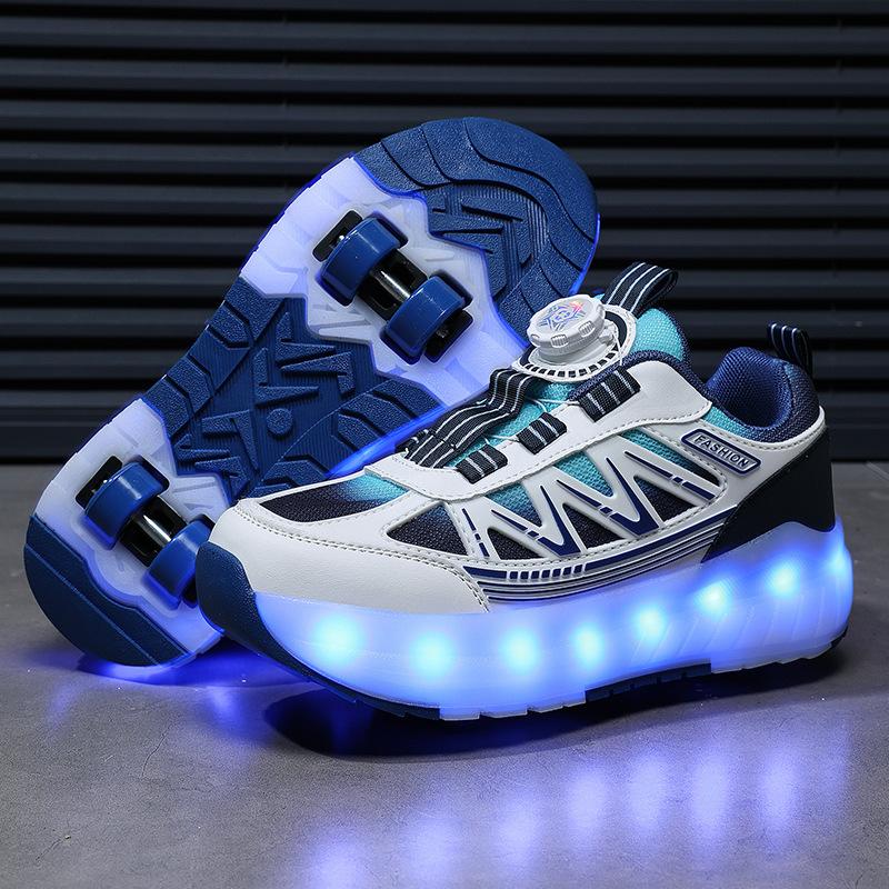 Black Technology Middle School Child Runaway Shoes Roller Skating Boy Classmate Double Wheel Burst Shoes Student Skates Girls Four Wheels with Lights