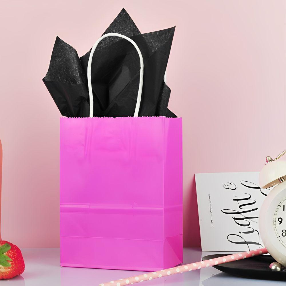 24pcs Kraft Paper Gift Bags Pink & Rose Red DIY Festival Party Tote Present Bags Supermarkets Gift Shops Packaging Supplies YMY