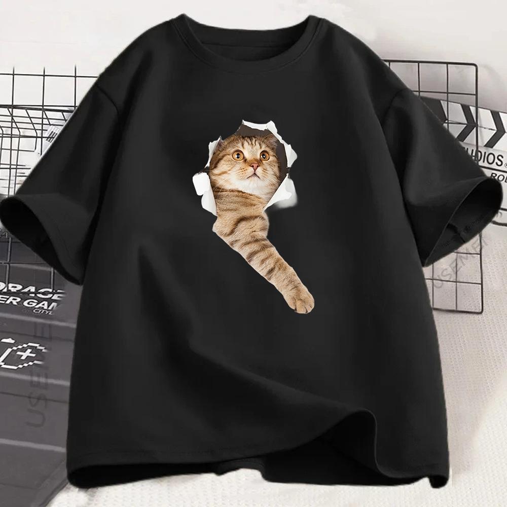 Funny 3d Cat Tshirt Aesthetic Animal Graphic Print Tee Summer Fashion Short Sleeve Harajuku Style Casual Top For Girls