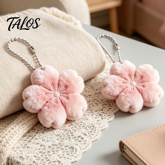 Fun Keychain 1/2/3Pcs Pendant, Soft Plush Cherry Blossom Design Key Chain, Pink Floral Pendant Style Backpack Holder, Portable Accessory for Bags Car