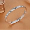 Fashion 925 Silver Adjustable Bracelets For Women Vintage Elegant Geometric Shiny Frosted Bangle Party Jewelry Gifts