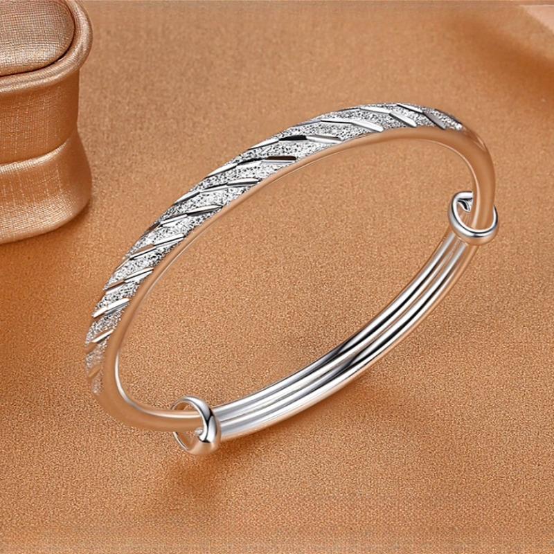 Fashion 925 Silver Adjustable Bracelets For Women Vintage Elegant Geometric Shiny Frosted Bangle Party Jewelry Gifts