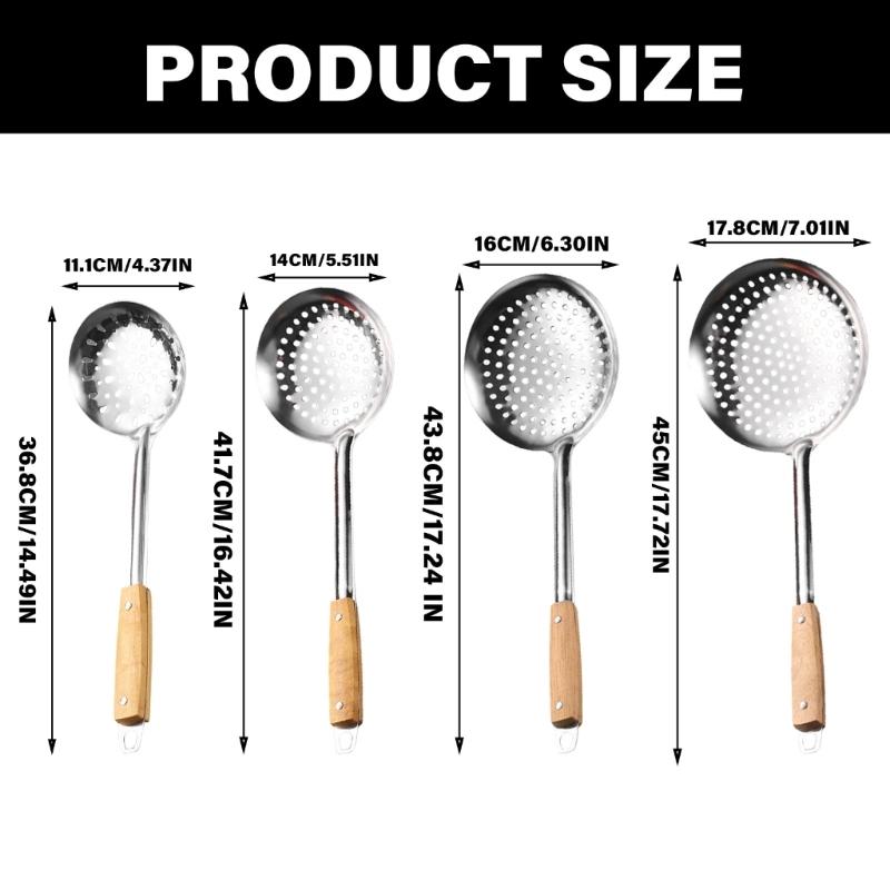 201Stainless Steel Strainer Ladle Large Mesh Skimmer with Wood Handle Oil Skimmer Spoon Suitable for Kitchen Use