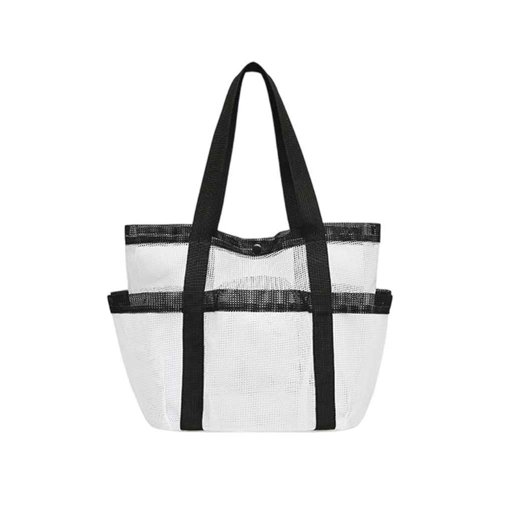 Large Capacity Multi Pocket Tote Bag Mesh Beach Bag Swimming Pool Bag Clothes Storage Organizer Bag with Durable Handles for Outdoor Use