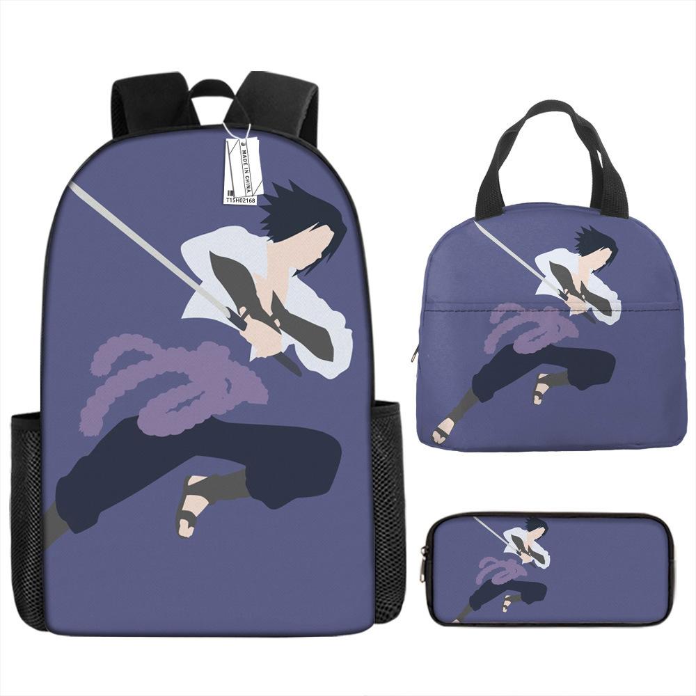 Naruto Shippuden Elementary and Secondary School School Bag Large Capacity Campus Backpack Lunch Bag Pencil Bag Three-piece Set