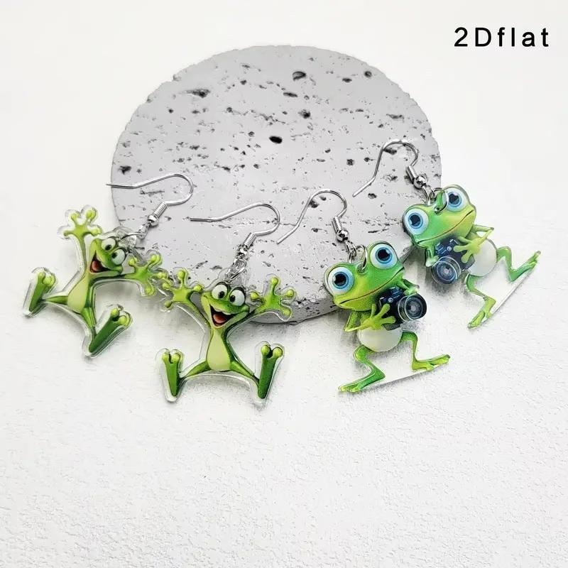 1 Pair Of Frog-Shaped Earrings, Acrylic Cartoon-Patterned Cute Earrings, Creatively Designed Animal Accessories