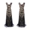Popular retro dress bridesmaid beaded mesh sequined evening dress European and American wedding dress long dress